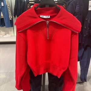 Zara Red Women's Sweater with Zipper